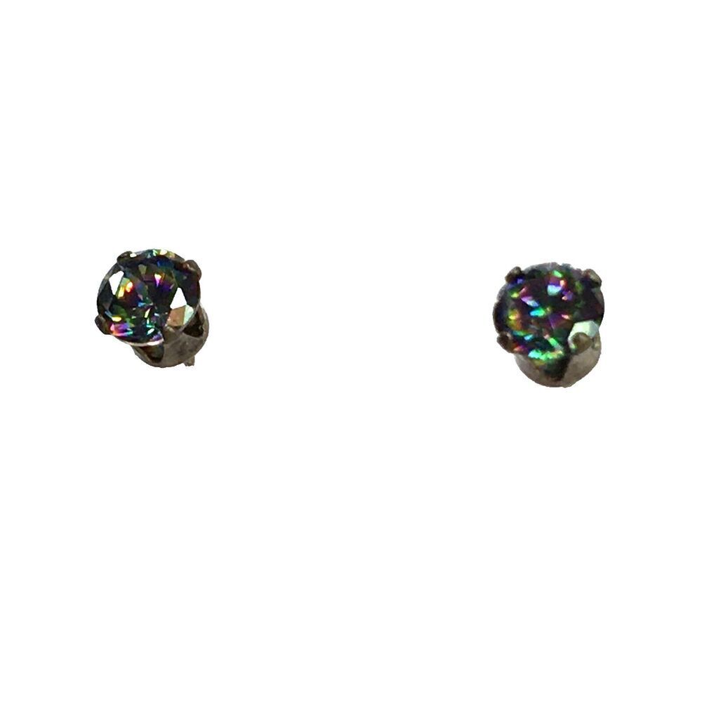 Sterling Silver Simulated Mystic Topaz Cubic Zirconia Earrings 925 Heliotrope